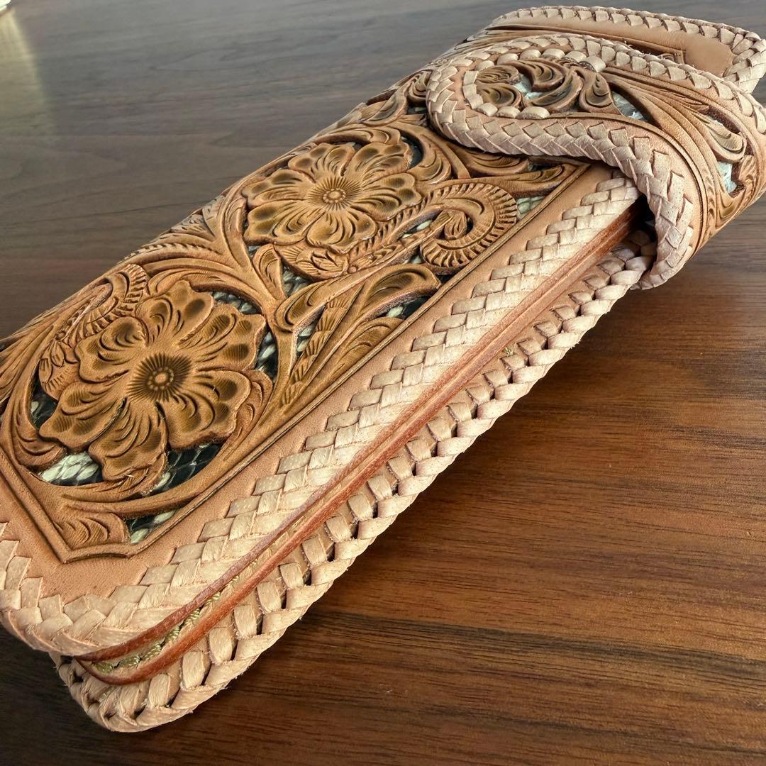 【訳アリ格安品】Carving Wallet ターコイズ本革 財布 店頭品　本物