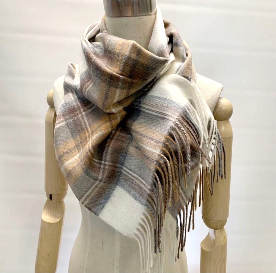 極上カシミヤ100%☆大判 ストール☆ ベージュチェック