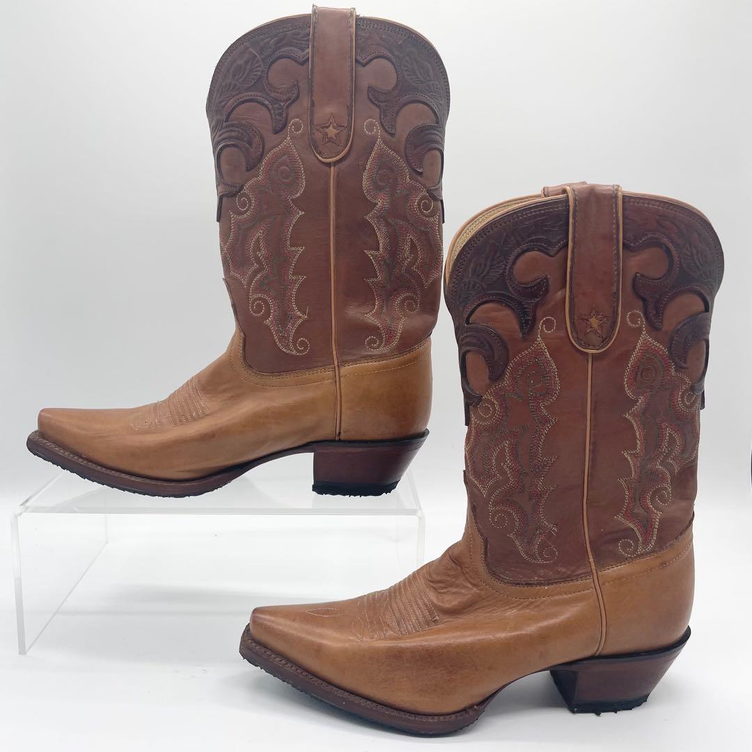 【良品】Tony Lama トニーラマ ウエスタンブーツ 刺繍 レザー ブラウン