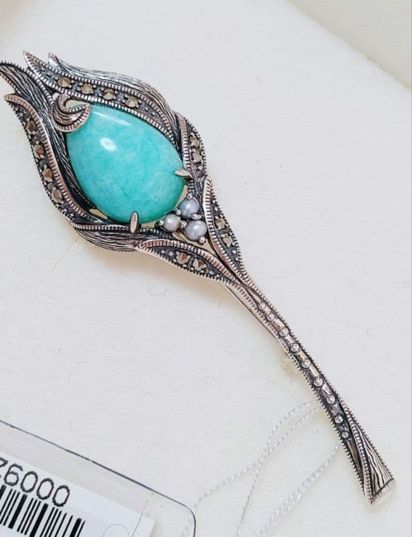 未使用品 碌山 アマゾナイト ベビー真珠 ブローチ 兼 ペンダント