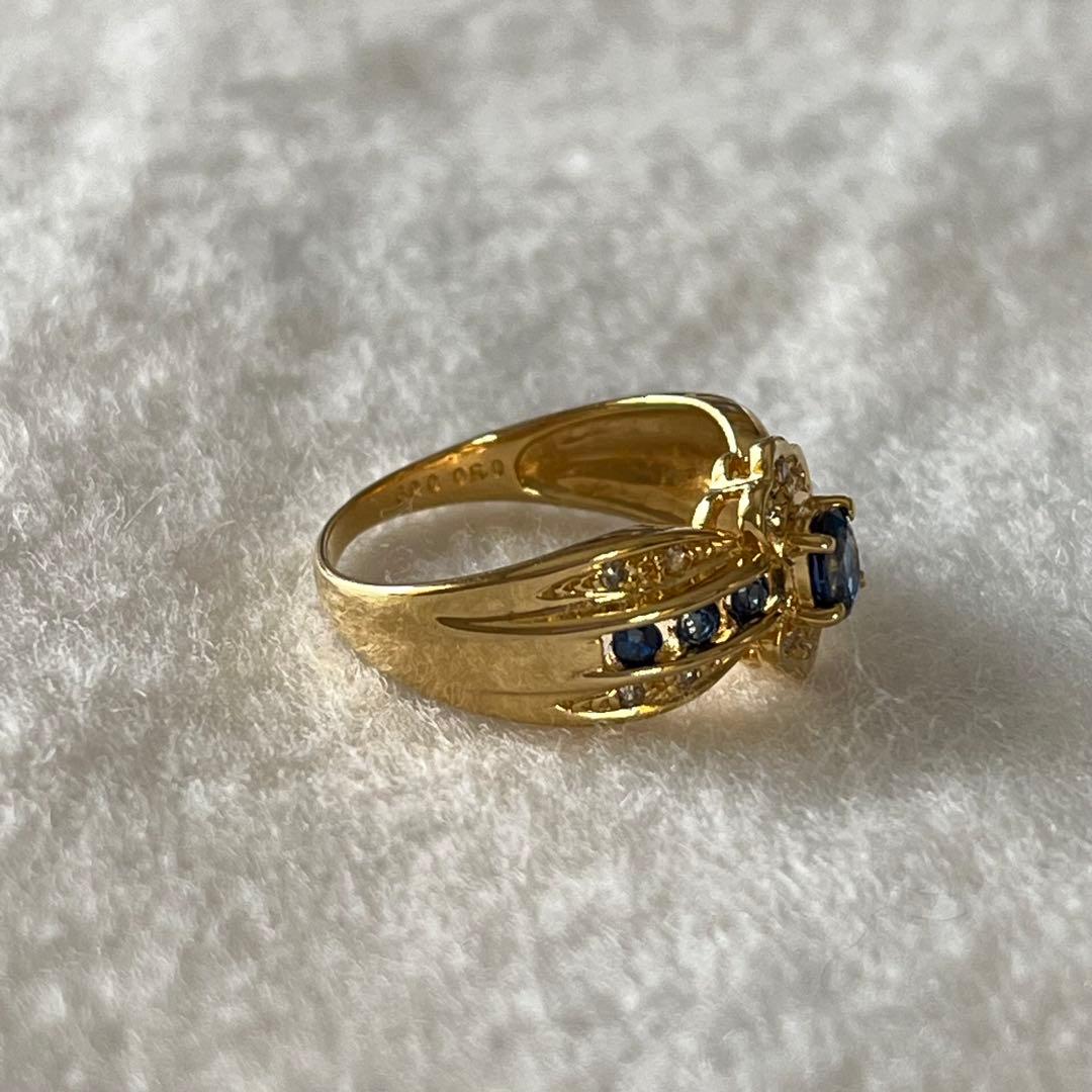 k18 サファイア ダイヤモンド リング 18金 デザイン 指輪 美品