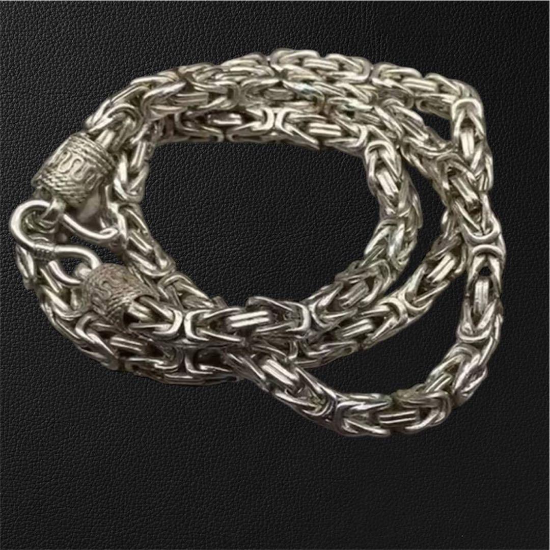 S925刻印 タイシルバー ドラゴンボーンチェーン 編み込み ネックレス 重厚感