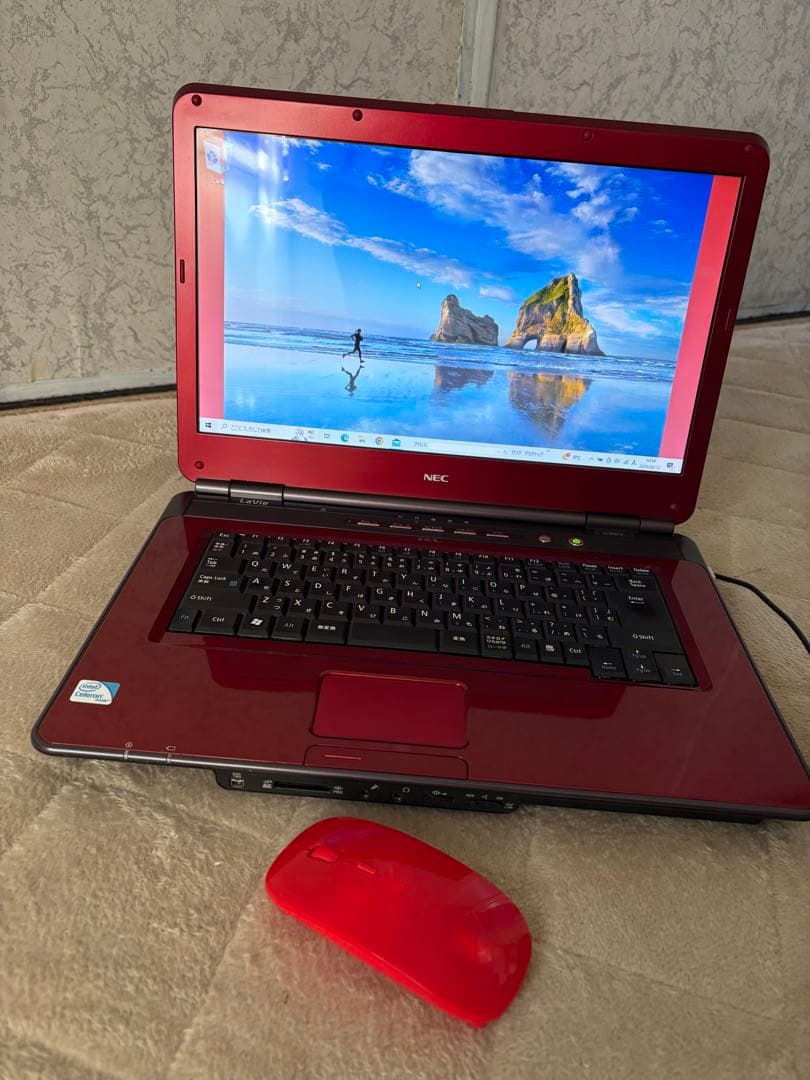 NEC LavieノートPC レッド 電源付 動作品