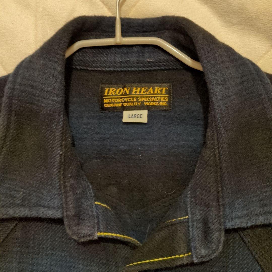IRON HEART ダークブルー チェック柄 シャツ L