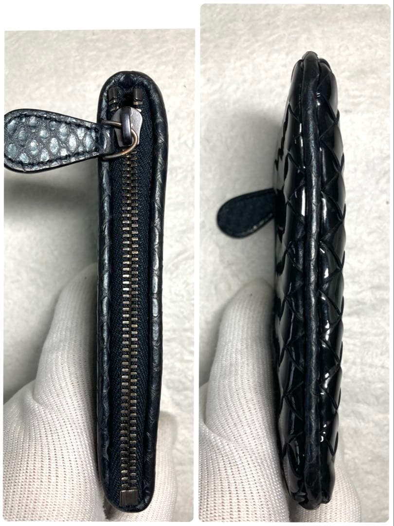 美品 ボッテガヴェネタ イントレチャート パテントレザー パイソン ケース