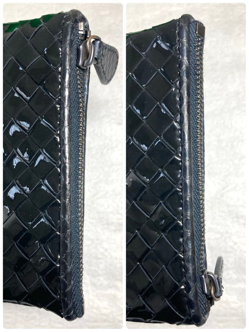 美品 ボッテガヴェネタ イントレチャート パテントレザー パイソン ケース