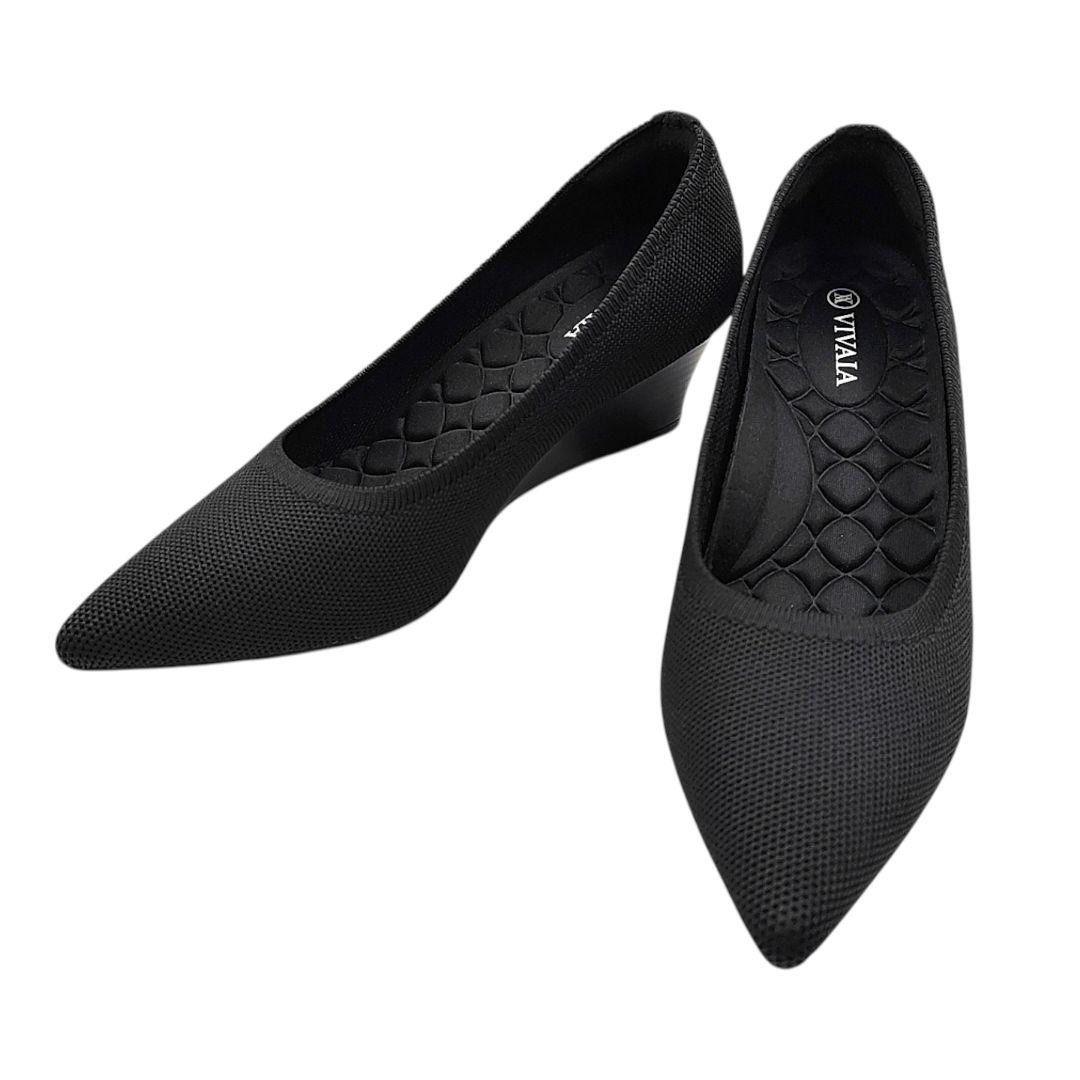 未使用級 VIVAIA 37 23.5 ブラック ウエッジソール パンプス