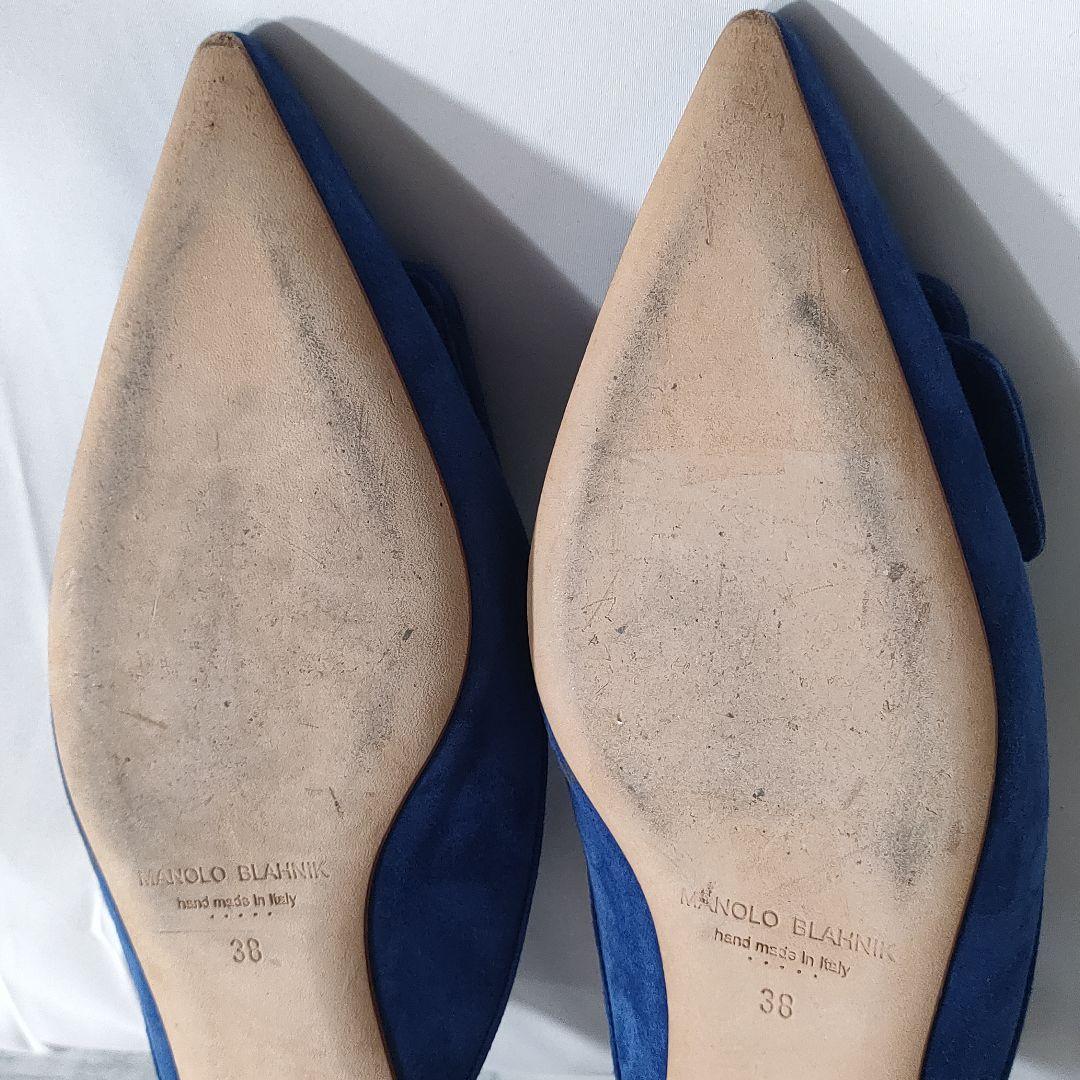 保存袋付き✨マノロブラニク　メイセール　スウェードミュール　バックル　ブルー38