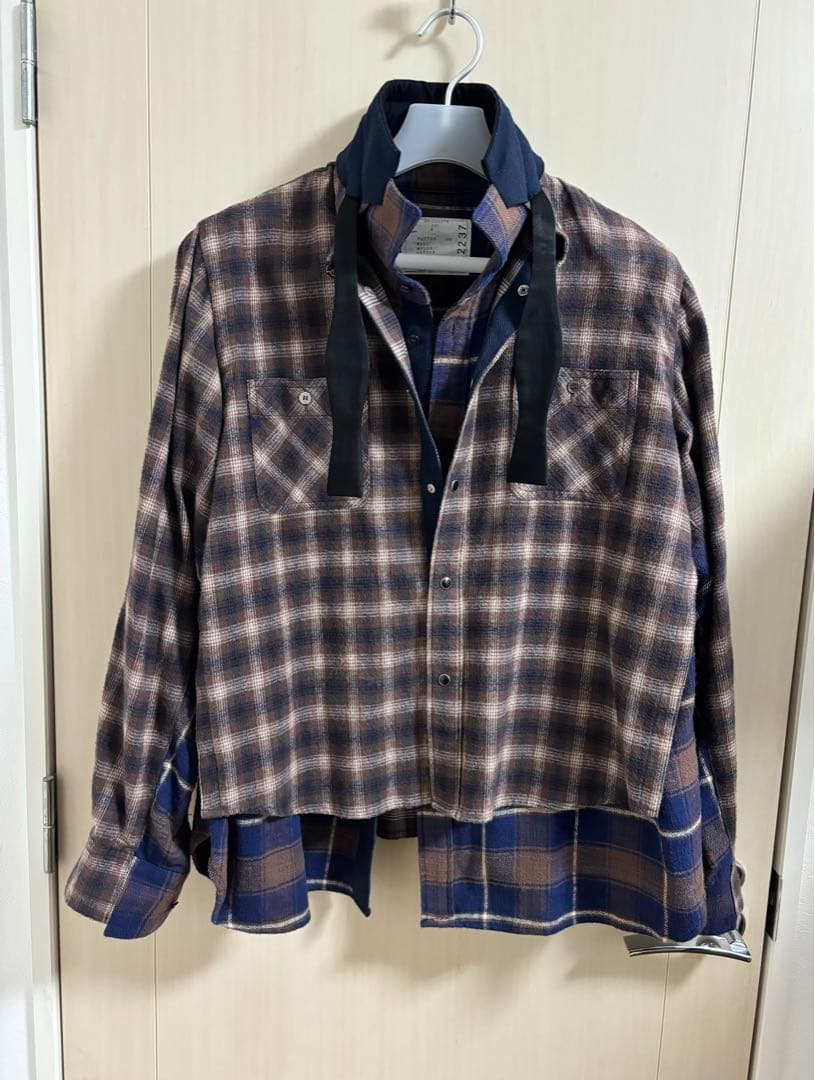 sacai 20ss ドッキング レイヤード チェック ネルシャツ 綾野剛
