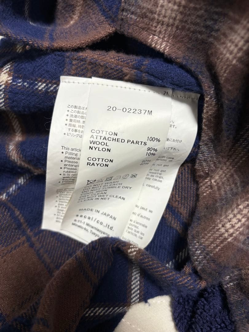 sacai 20ss ドッキング レイヤード チェック ネルシャツ 綾野剛