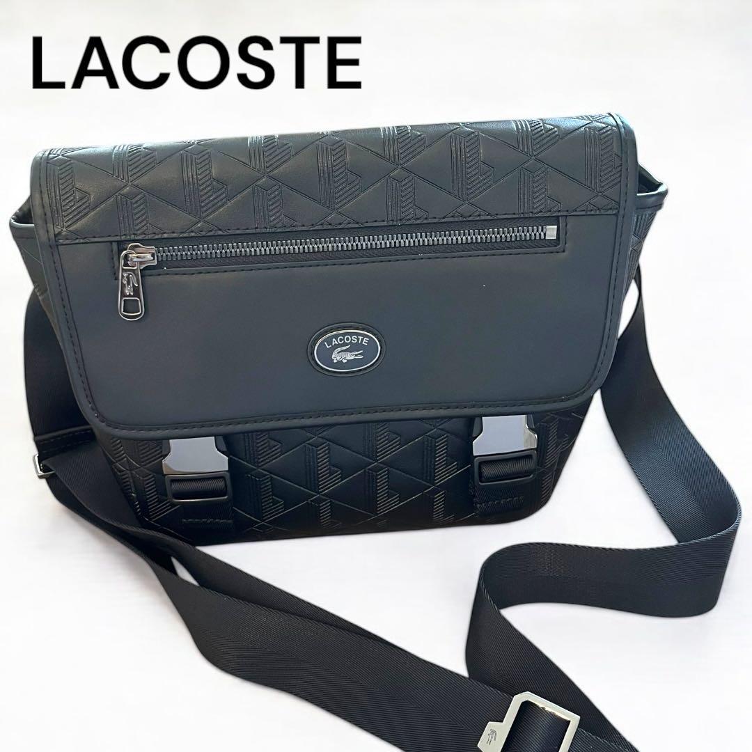 [未使用]ラコステ モノグラム メッセンジャー ショルダーバッグ ブラック