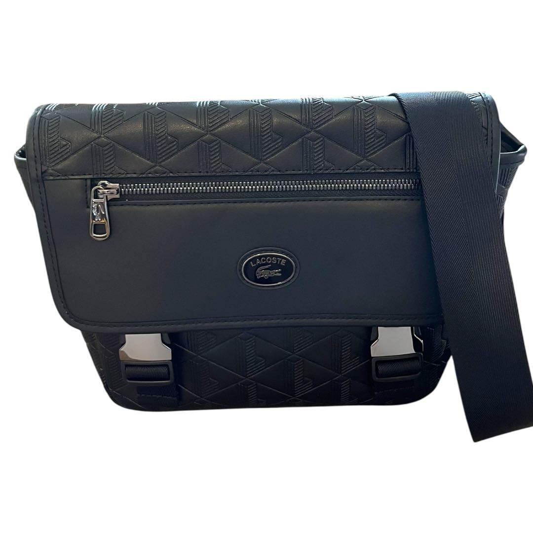 [未使用]ラコステ モノグラム メッセンジャー ショルダーバッグ ブラック