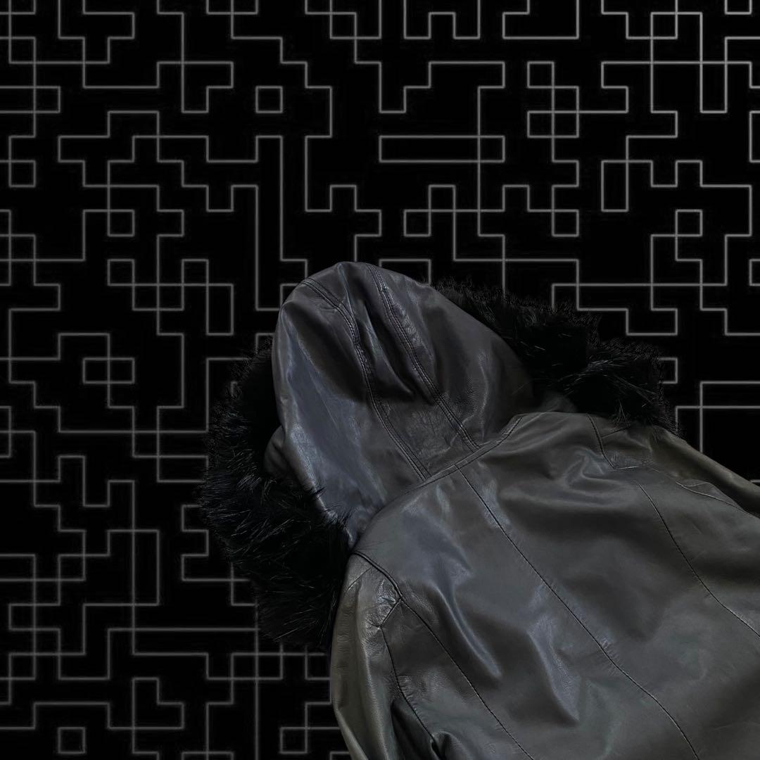 ジャケット・アウター 00s archive fur leather hoodie y2k punk