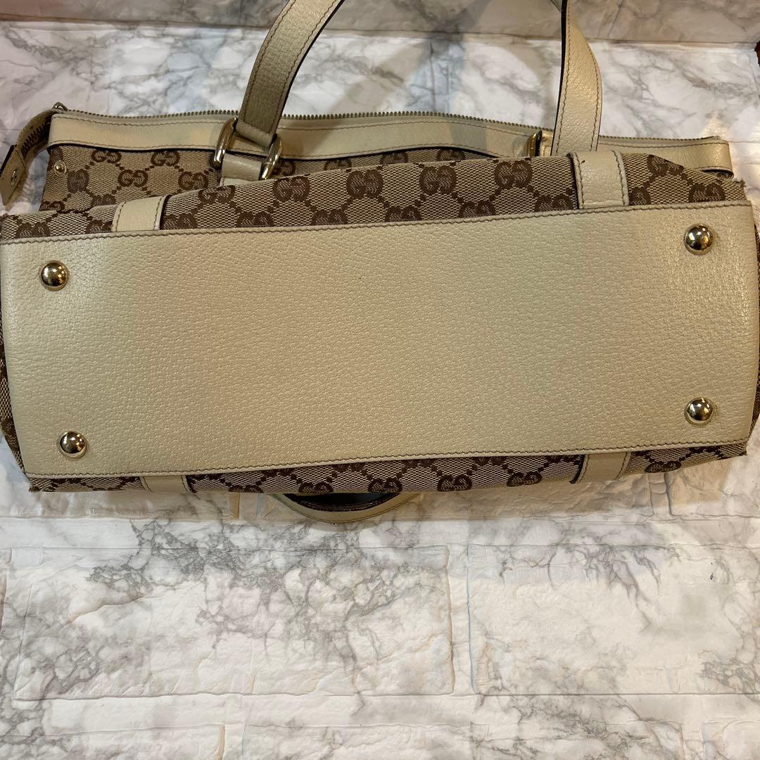 美品✨ グッチ キャンバス ボストンバッグ ベージュ GG レザー 金具付