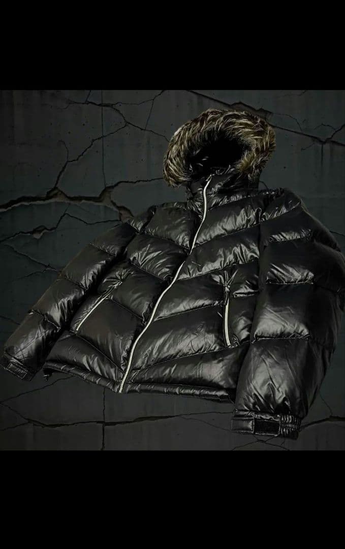 y2k ファーダウンジャケット ドローコード 平成 お兄 光沢 グランジ テック