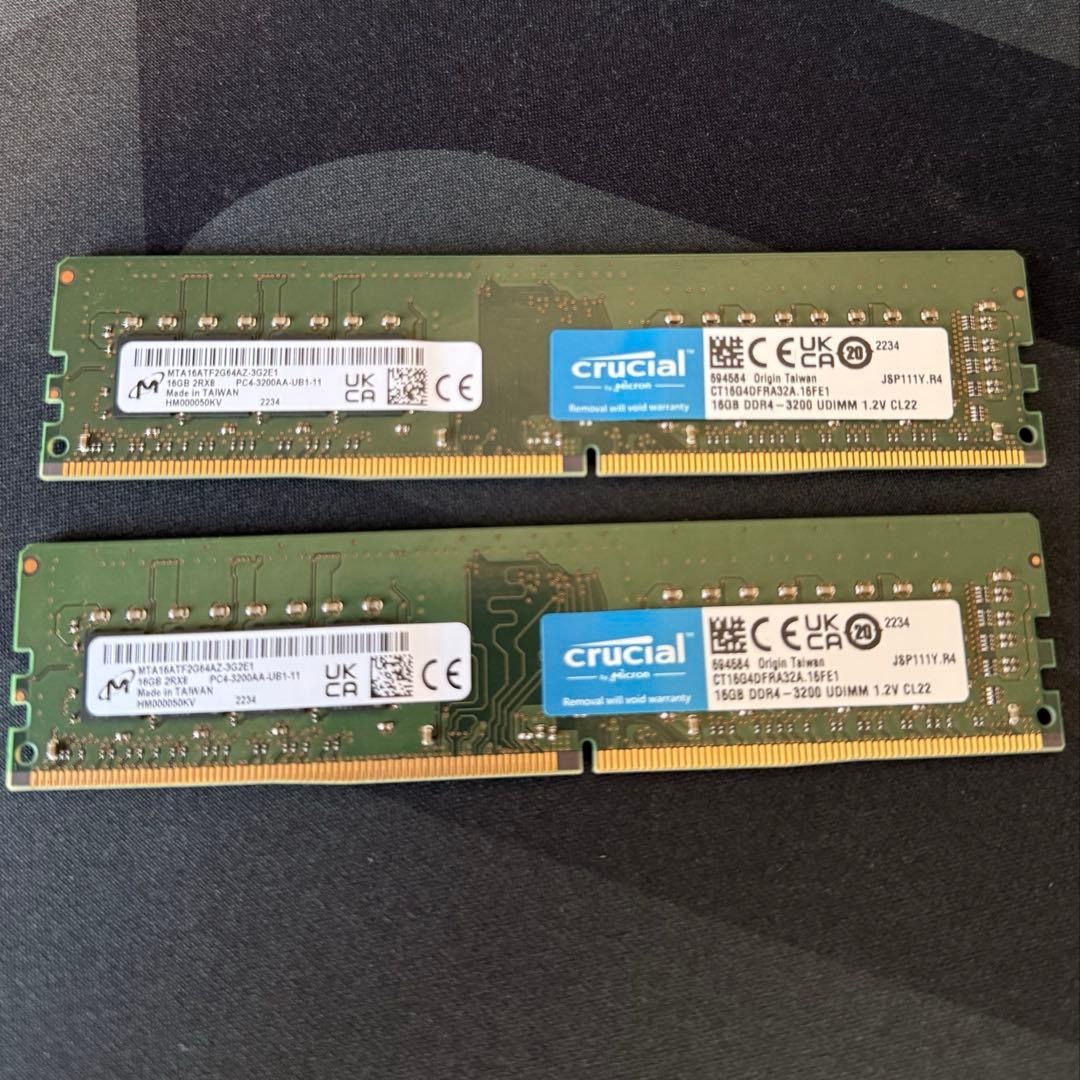 Crucial DDR4 32GB（16GB × 2） 3200MHz メモリ