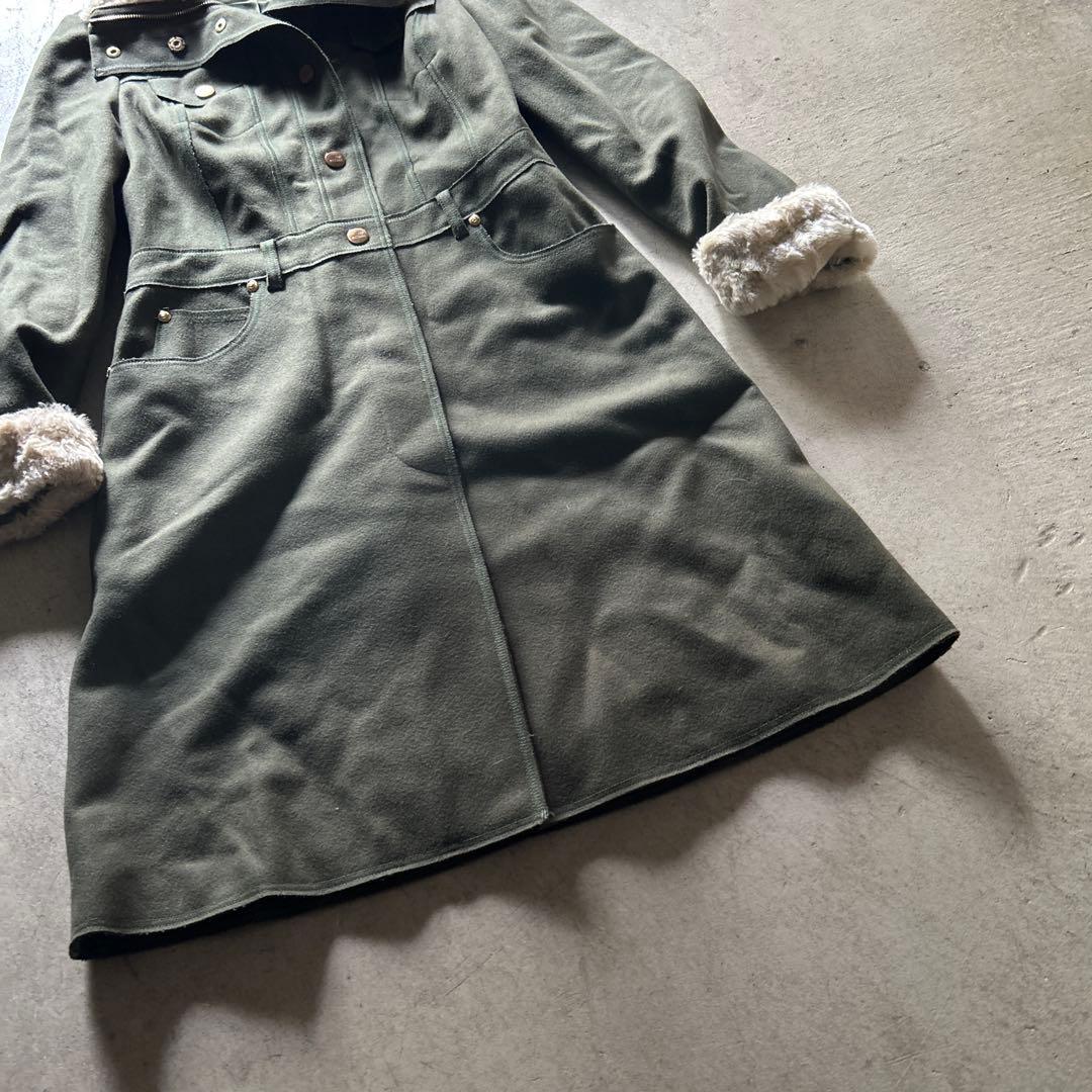 LOVE MOSCHINO ミリタリーコートSサイズ襟袖ファーカーキ