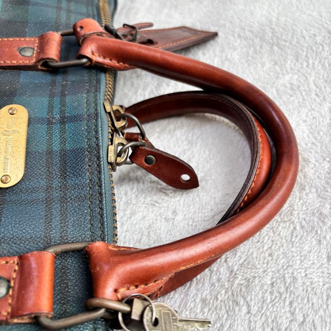 ポロラルフローレン ボストンバッグ 2WAY PVCレザー ブラックウォッチ 緑