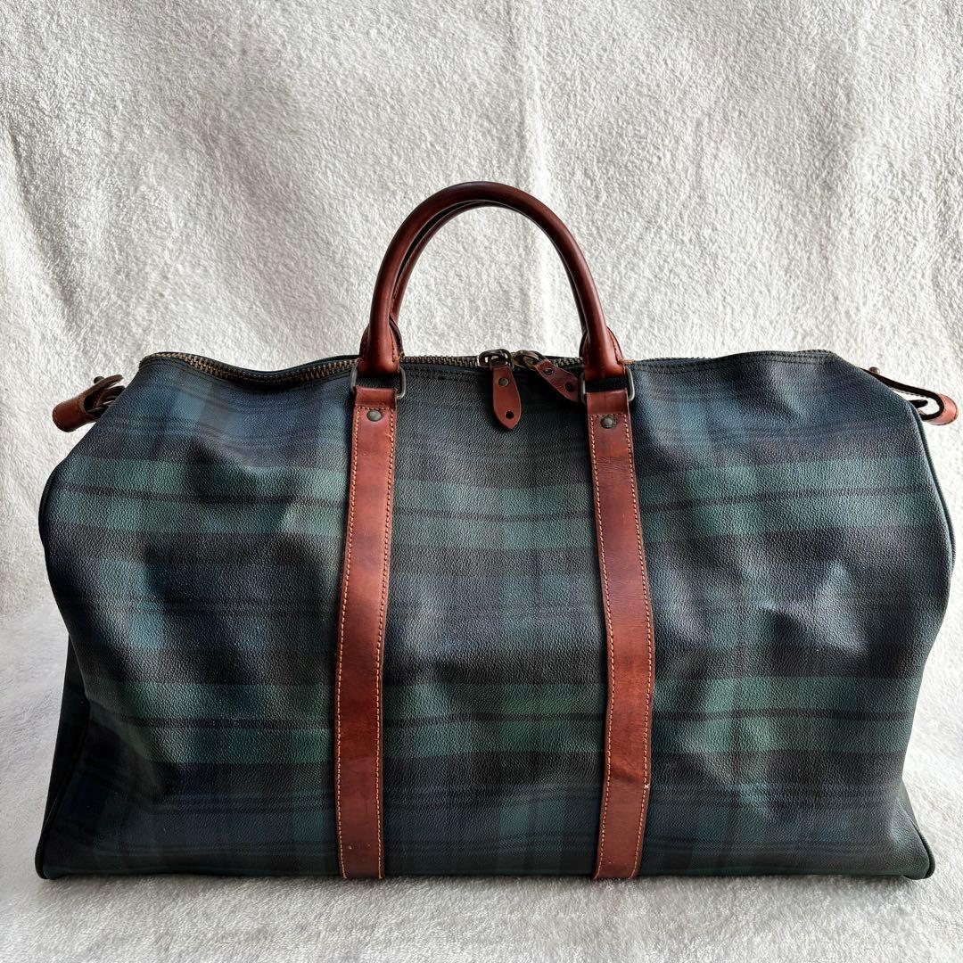 ポロラルフローレン ボストンバッグ 2WAY PVCレザー ブラックウォッチ 緑