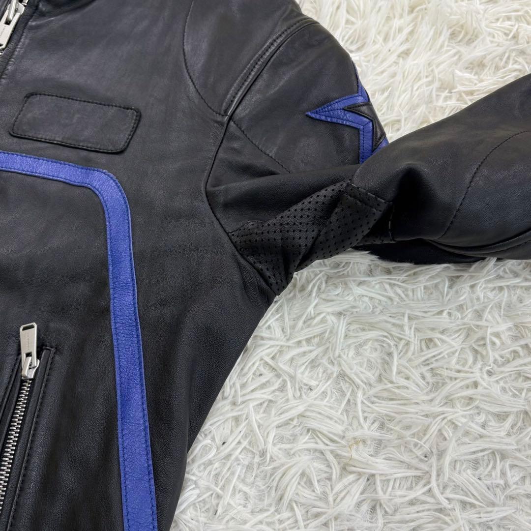 美品　フォーサムワン　シングルライダース　ラムレザー　登坂広臣　黒×青　L
