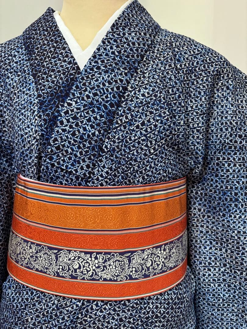 有松絞り　レディース　ゆかた　裄64身丈156 高級博多半巾帯セット