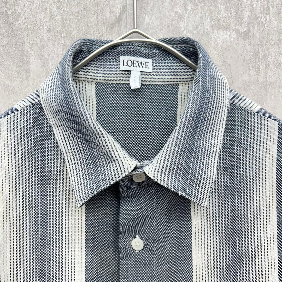 【名作】LOEWE ロエベ アナグラム スエードポケット ストライプシャツ 39