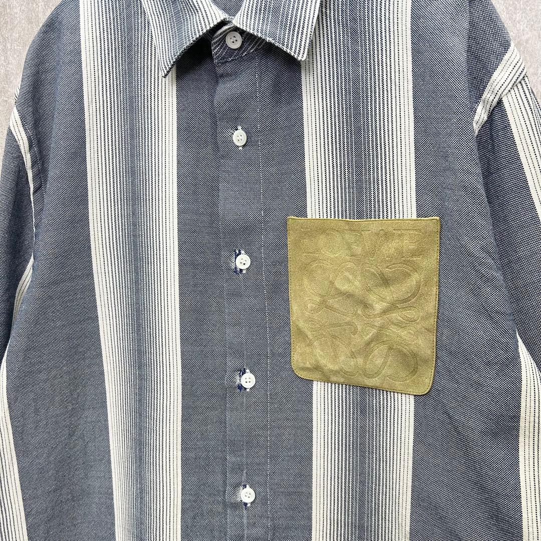 【名作】LOEWE ロエベ アナグラム スエードポケット ストライプシャツ 39