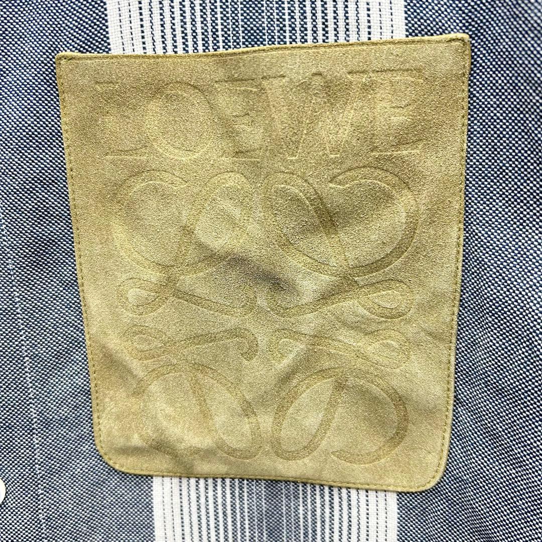 【名作】LOEWE ロエベ アナグラム スエードポケット ストライプシャツ 39