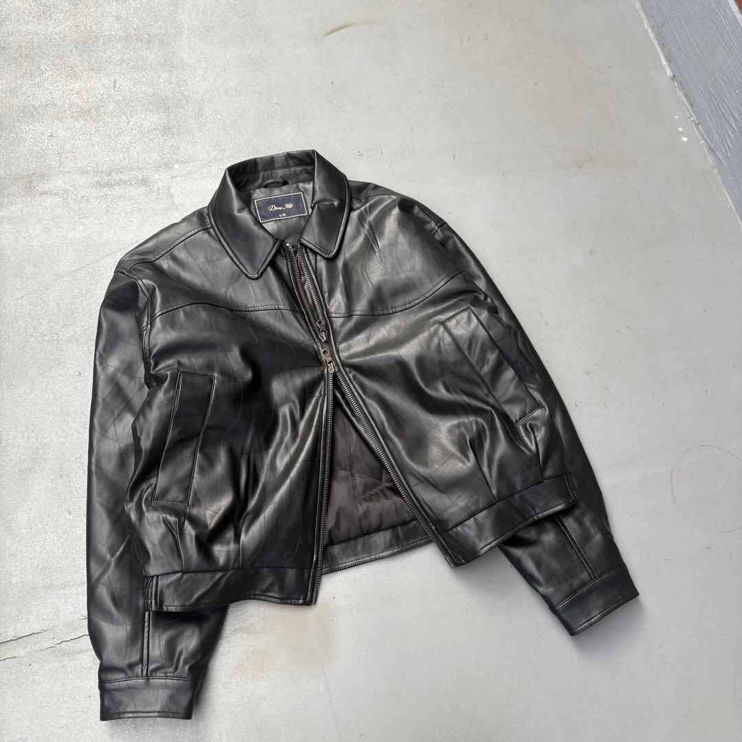 Dime Debossed Wavy Jacket レザージャケット　黒色　ロゴ