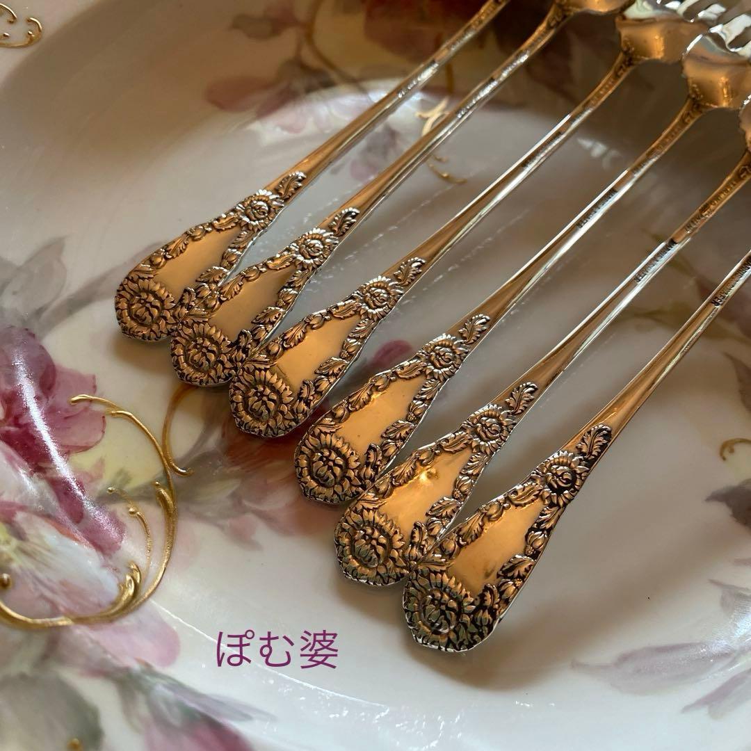 【米国／Durgin】純銀 スターリングシルバー／デザートフォーク4本