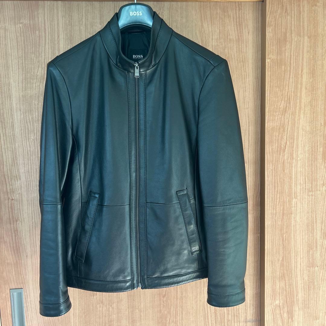 ヒューゴボス　レザーシングルライダースジャケット　46