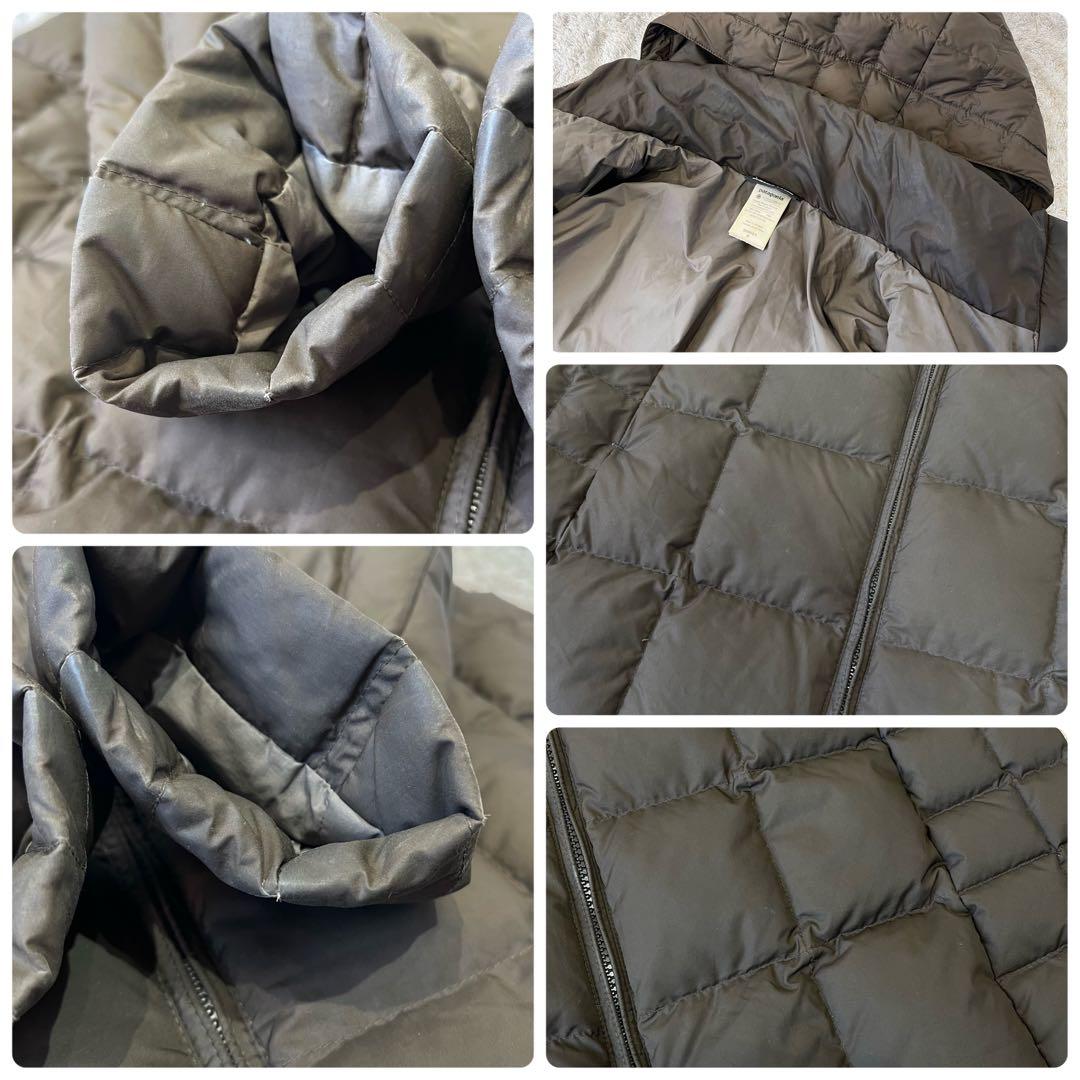 Patagonia パタゴニア 袖刺繍 フード付 ロング ダウンコート カーキ