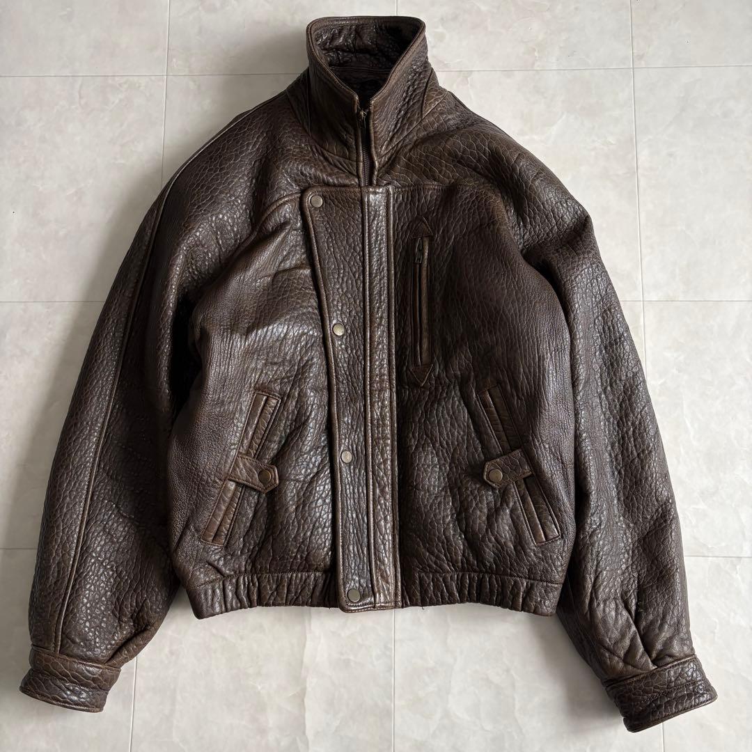 80s vintage 羊革スタンドボンバージャケット 茶 M ブルゾン 短丈