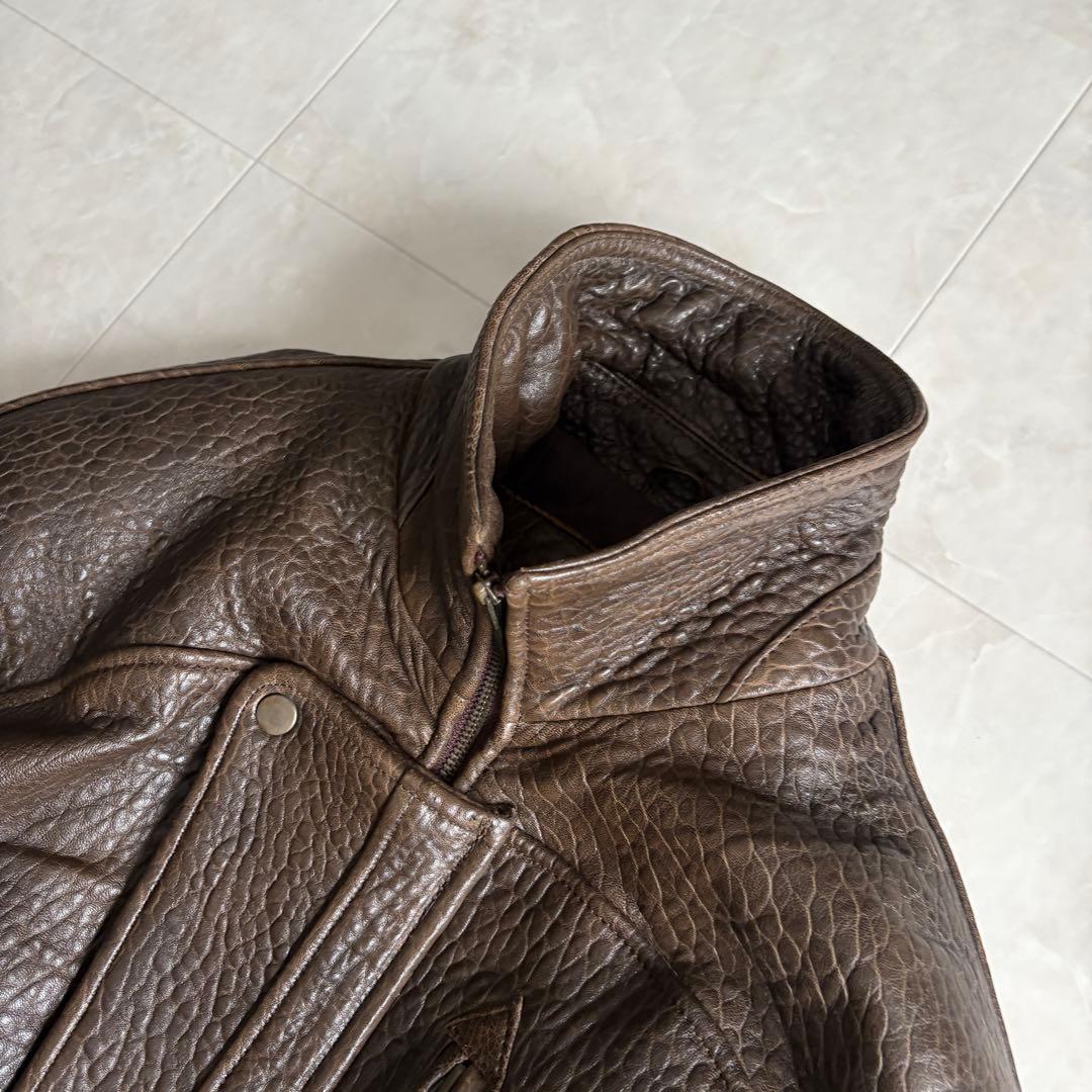 80s vintage 羊革スタンドボンバージャケット 茶 M ブルゾン 短丈