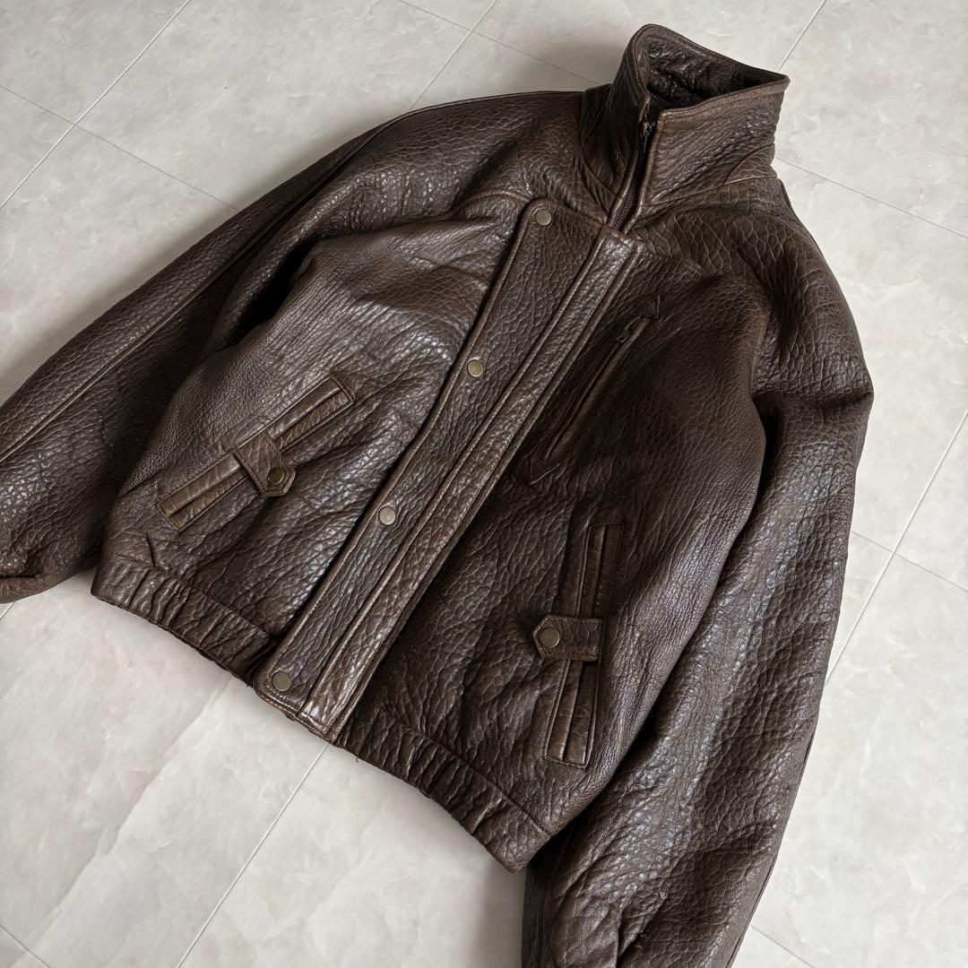 80s vintage 羊革スタンドボンバージャケット 茶 M ブルゾン 短丈