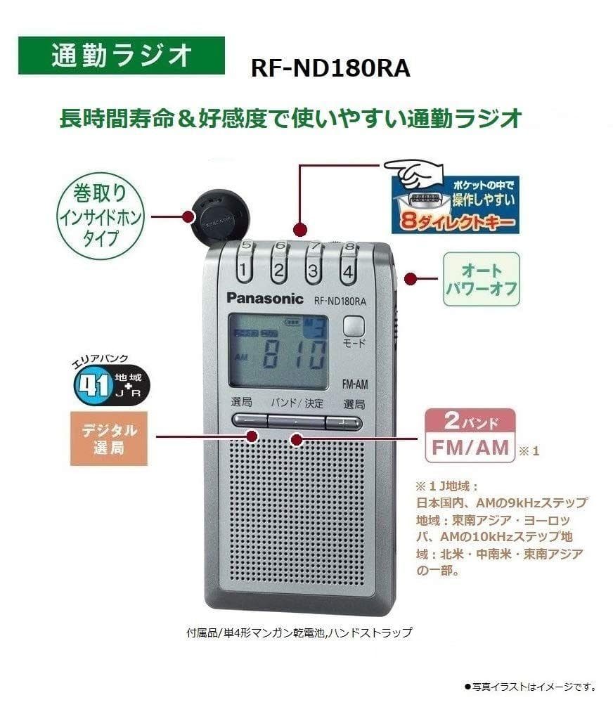 パナソニック通勤ラジオFM/AM巻取り式イヤホンシルバーRF-ND180RA-S