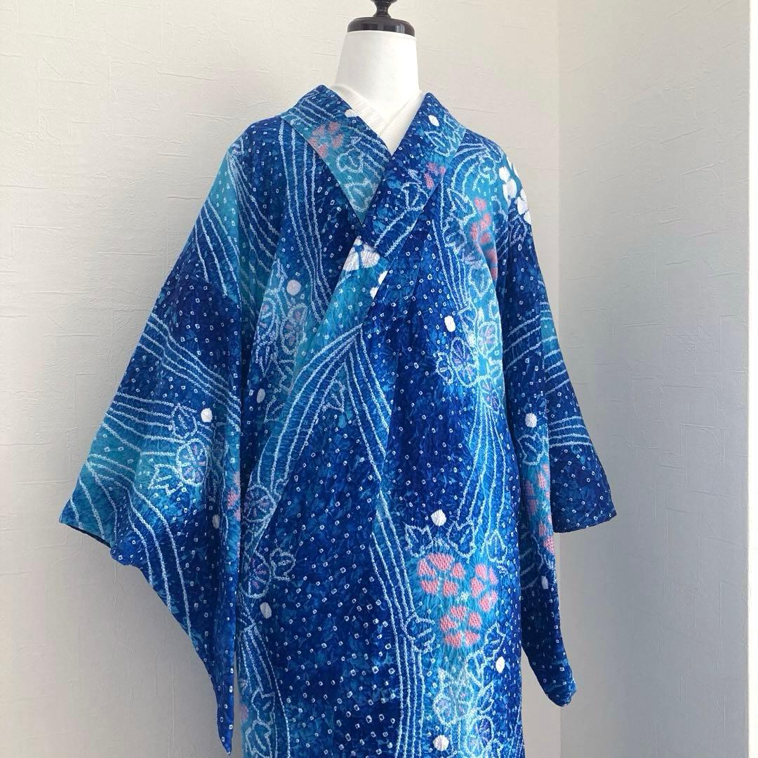 ないち 有松絞り浴衣　身丈160cm 裄70cm 手縫い No.1-23
