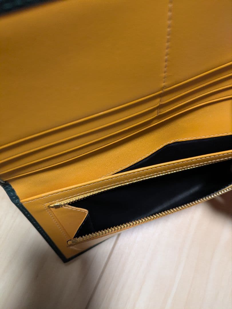 ETTINGER レザー長財布 グリーン×イエロー