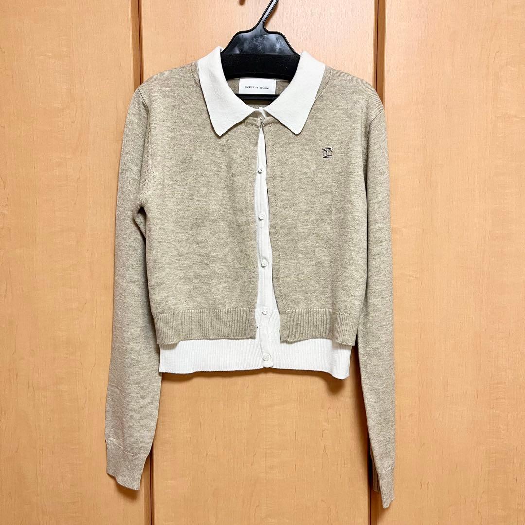 CAPRICIEUX LE'MAGE レイヤードポロニットカーディガン　ベージュ