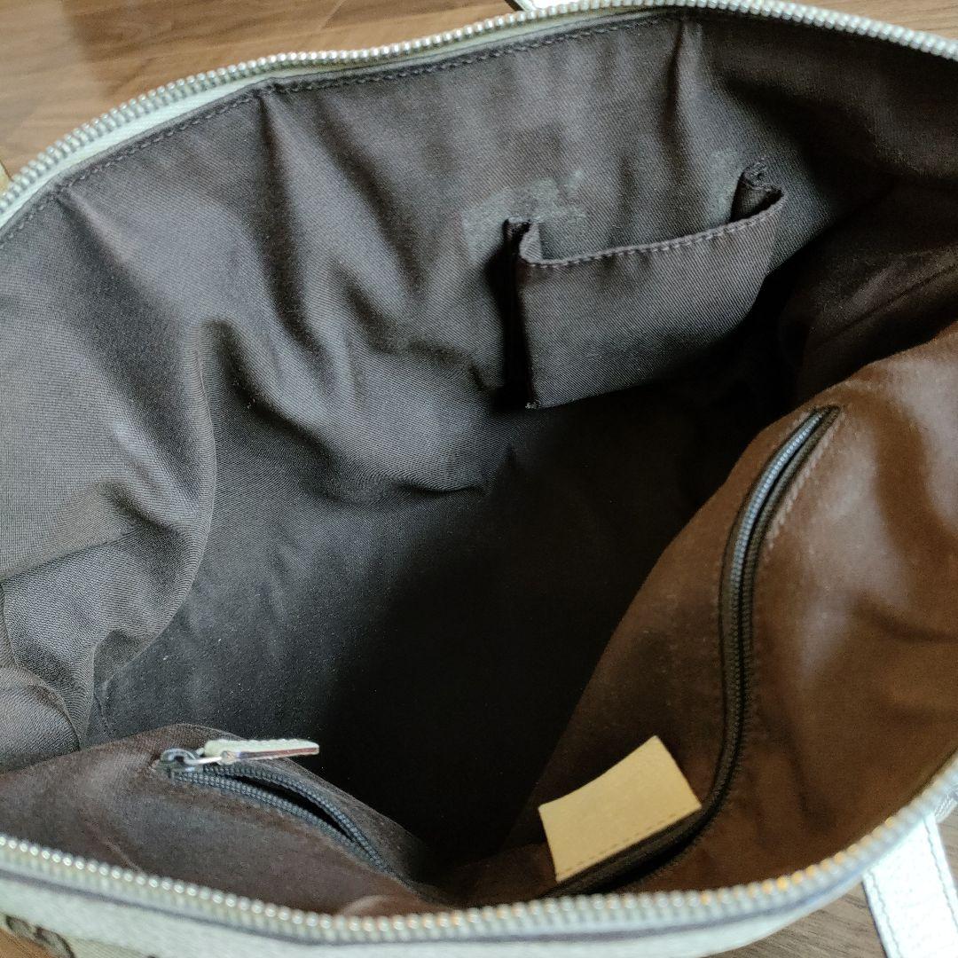 グッチ キャンバス ボストンバッグ ベージュ GG レザー 金具付