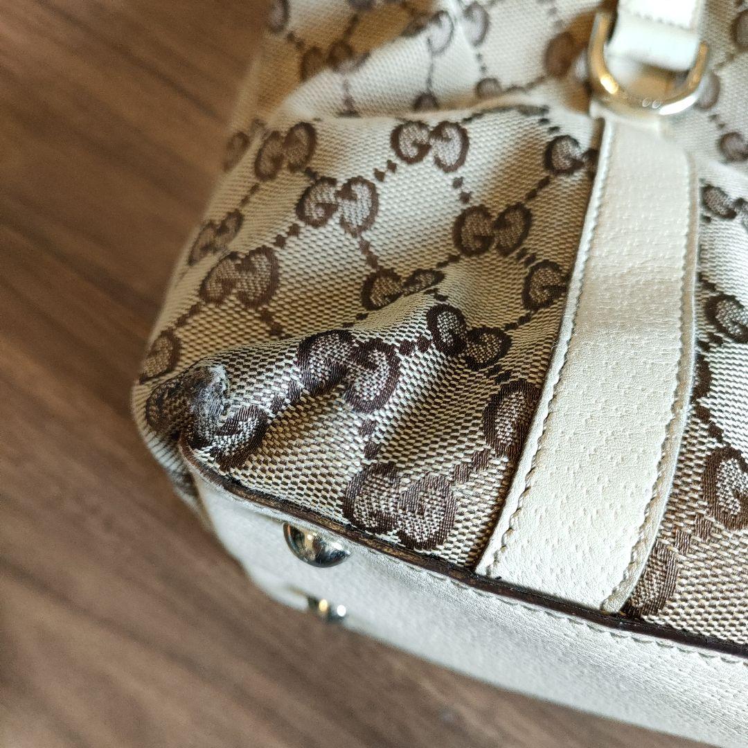 グッチ キャンバス ボストンバッグ ベージュ GG レザー 金具付