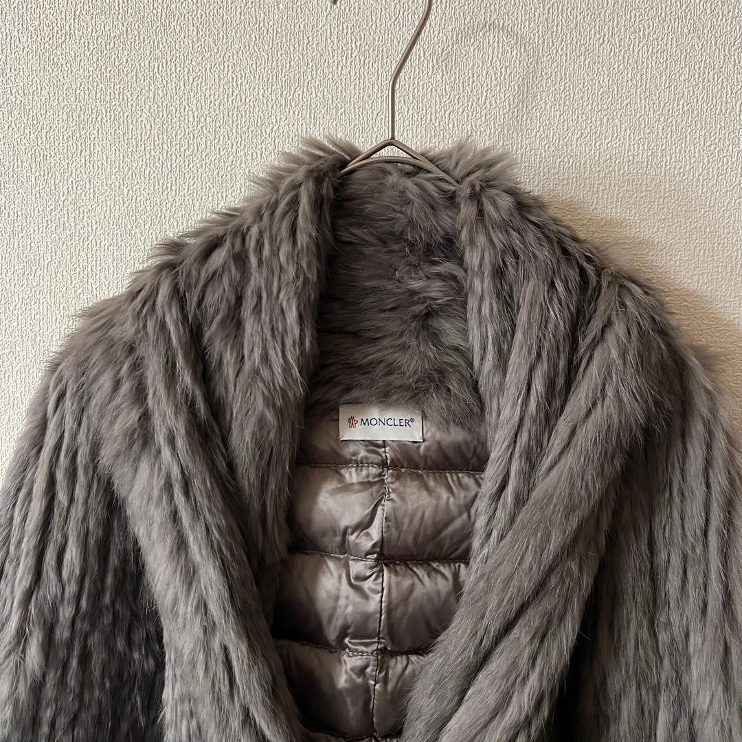 モンクレール 2way ダウンジャケット ベストジレ ラビットファー グレージュ