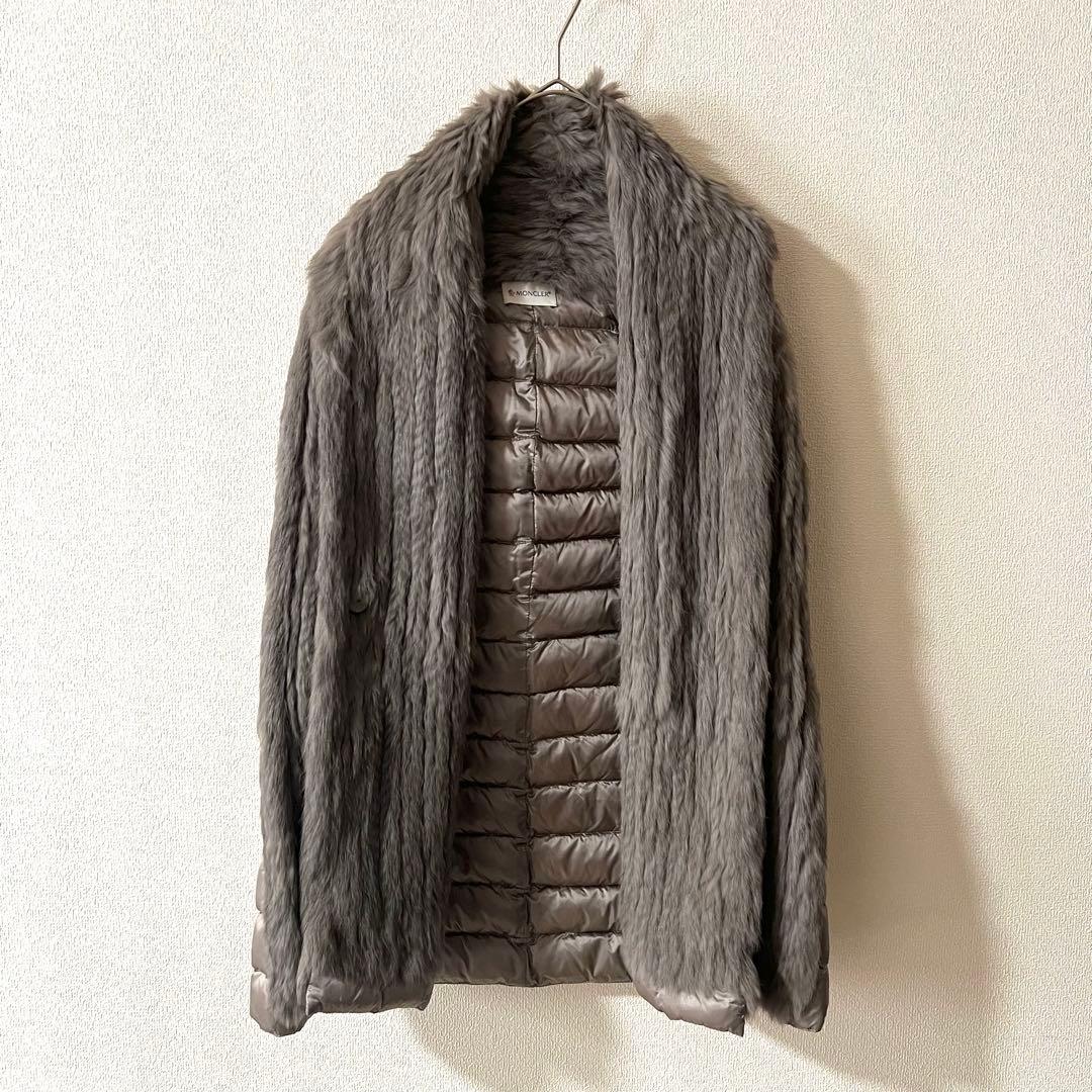 モンクレール 2way ダウンジャケット ベストジレ ラビットファー グレージュ