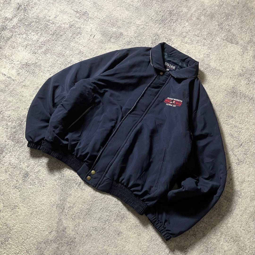 90sKingLouieUSA製中綿キルティングワークジャケット企業刺繍ネイビー