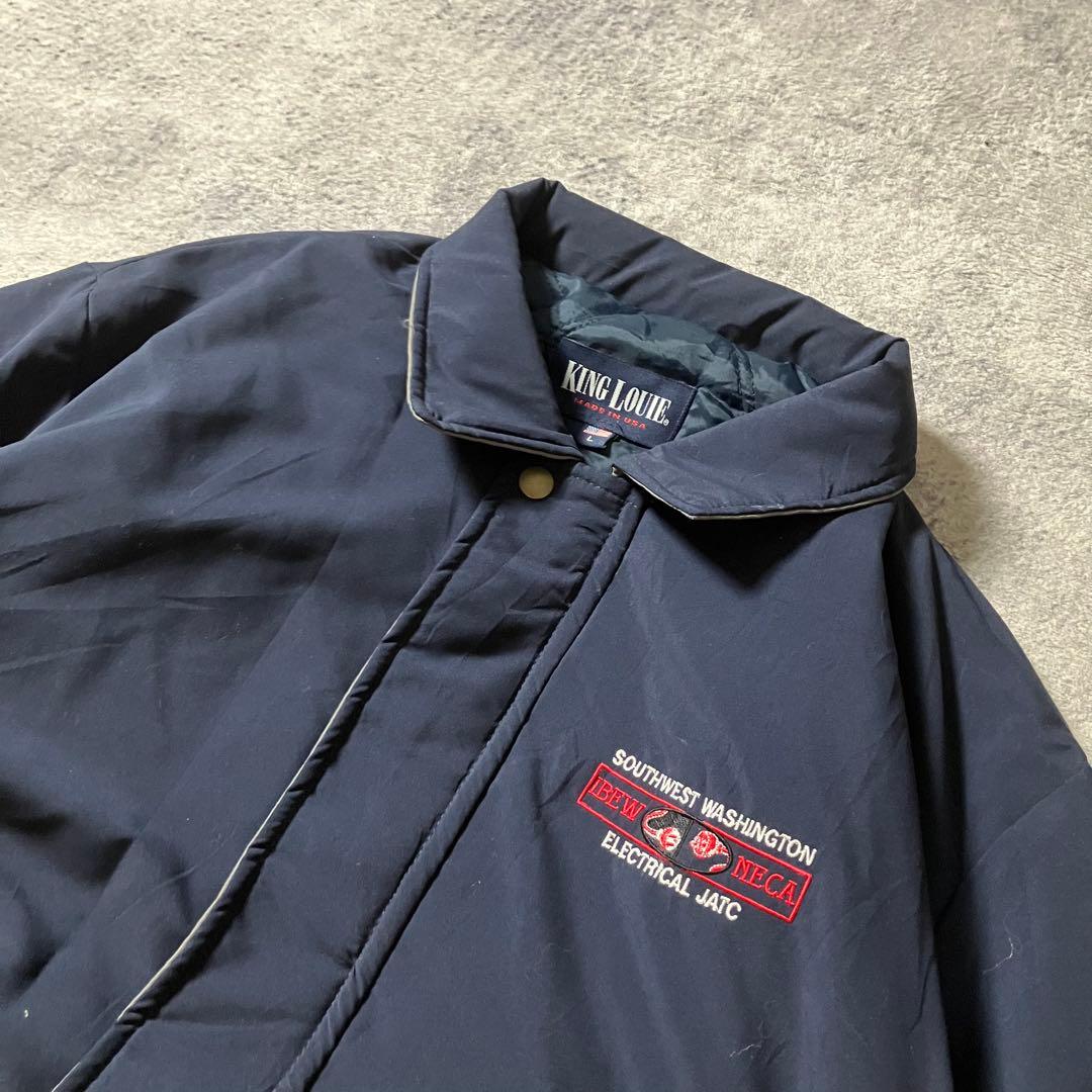 90sKingLouieUSA製中綿キルティングワークジャケット企業刺繍ネイビー
