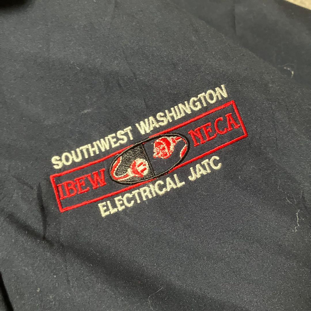 90sKingLouieUSA製中綿キルティングワークジャケット企業刺繍ネイビー