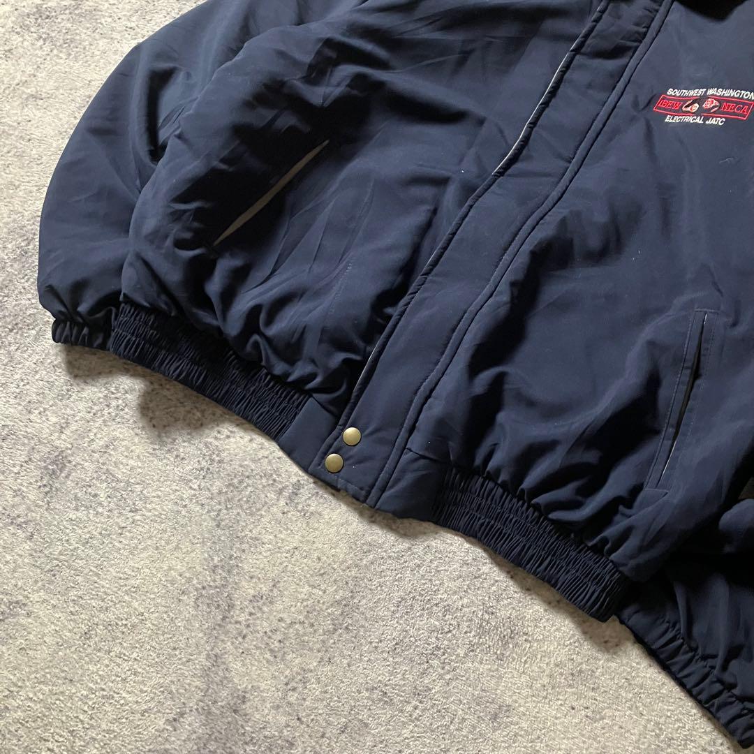 90sKingLouieUSA製中綿キルティングワークジャケット企業刺繍ネイビー
