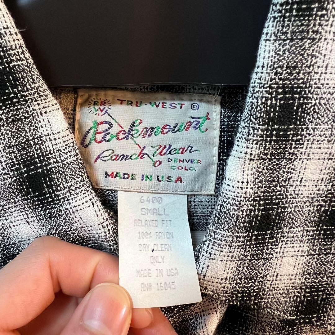 70s rockmount 白黒オンブレチェック レーヨンシャツ