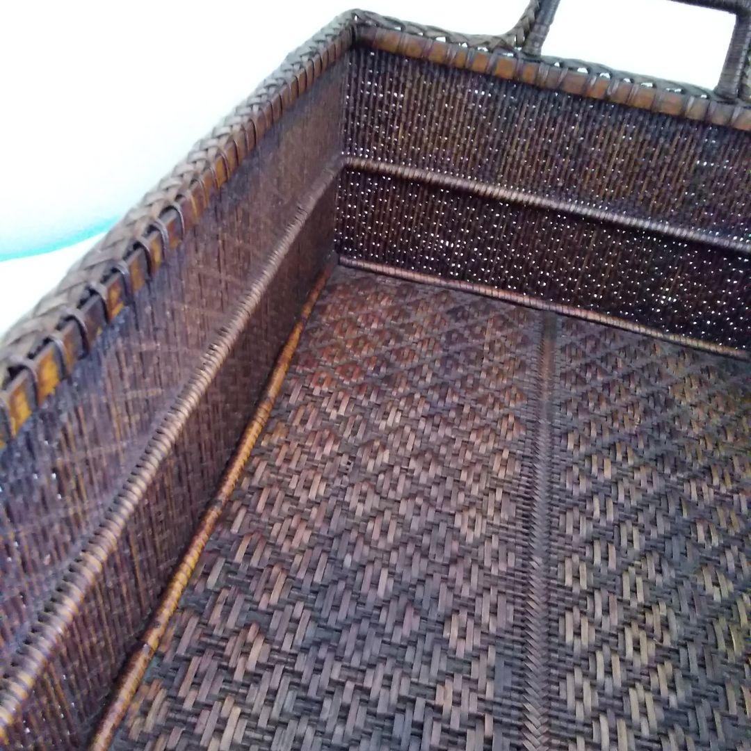年代不明！両取手付き竹かご！籐籠 竹籠 竹細工 竹編みカゴ 小物入れ！経年美品！