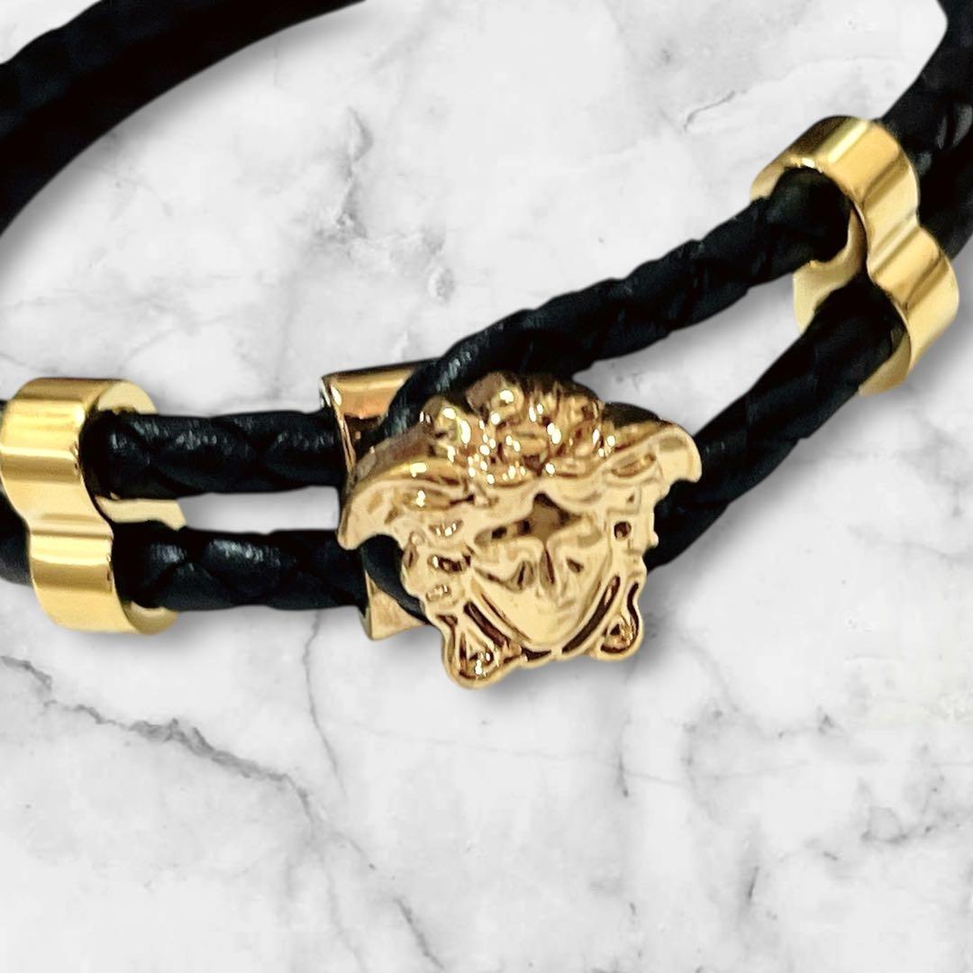 【現行★未使用】ヴェルサーチ ラ メデューサ レザー ブレスレット ゴールド